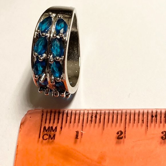 Silver Sapphire Blue Cubic Zirconia Anniversary Ring Size 7 Plated Simulated - Picture 9 of 10